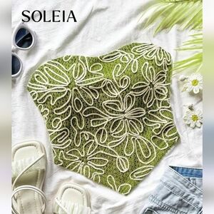 Shein Green Floral Strapless Top Lg